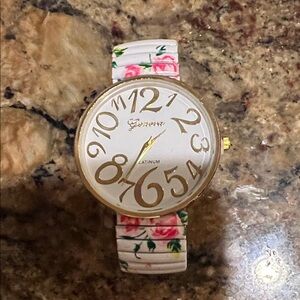 Geneva Women's Gold Watch with Floral Strap